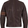 BH Men's Vintage Distressed Brown Leather Jacket – Café Racer Motorcycle Jacket with Stand Collar & Stripe Sleeve Design