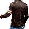 BH Men's Vintage Distressed Brown Leather Jacket – Café Racer Motorcycle Jacket with Stand Collar & Stripe Sleeve Design